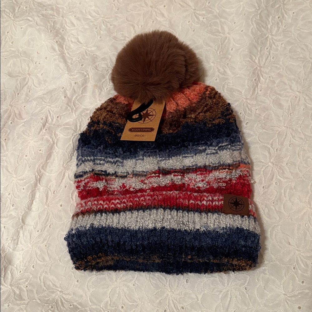 Cozy Knit Pom-Pom Beanie - Cream, Brown, Pink, or Multicolor - Picture 3 of 5